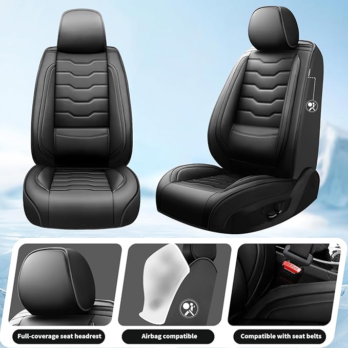 Fit Rogue Car Seat Covers Compatible with Nissan Rogue 2011-2025 2026 - Premium Leather， Waterproof Breathable， All-Weather Seat Cushion Protecto&Airbag Compatible (2 Front Seat Black)
