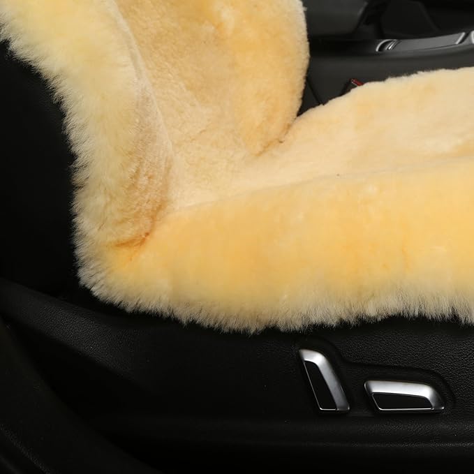 Natural Fur Sheepskin Universal car seat Covers for seat Cushion Auto Accessories, (Yellow, Universal Fit)