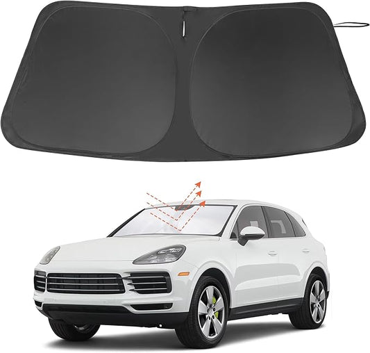 Windshield Sun Shade Custom Fit for 2019-2024 2025 Porsche Cayenne Accessories Foldable Sunshade Sun Blocker Protect Car from Sun Rays & Heat Damage Keep Car Cooler