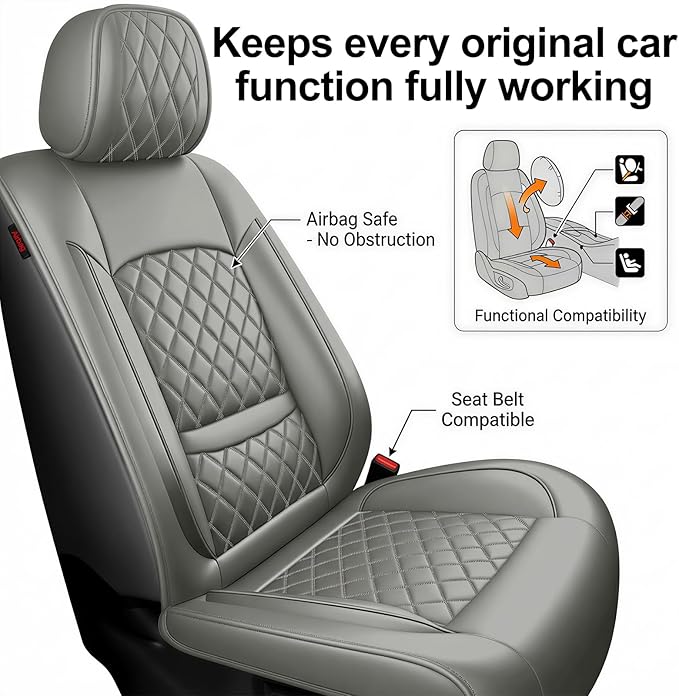 Fit for Sonata Car Seat Covers Compatible with Hyundai Sonata 2004-2026-Waterproof Breathable Leather Automotive Seat Cushions Protector, Airbag Compatible, Full Set 5 Seats(Gray)