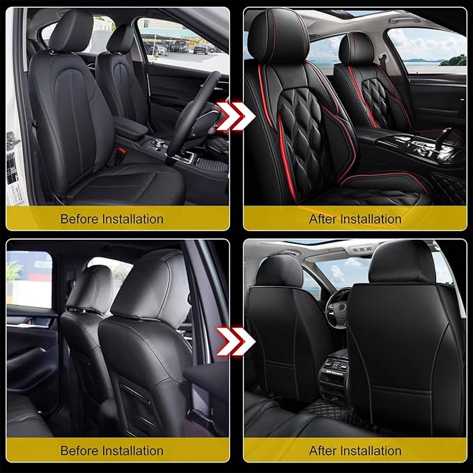 AOMSAZTO Car Seat Covers,2 Front Seats Custom Fit for Toyota Camry 2002-2026,Faux Leather Automotive Cushion Covers Seat Protector,Airbag Compatible Waterproof Black