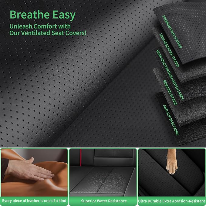 Fit HRV Car Seat Covers for Honda HR-V 2016-2024 2025 2026 - Upgraded Premium Waterproof & Breathable Leather, Airbag Compatible, All-Weather Seat Cushion Protector (Full Set, Black-Red)
