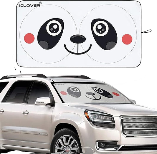 IC ICLOVER Car Windshield Sunshade with Pet Design, Cute Cartoon Design Front Auto Car Windshield Sun Shade Folding Silvering Sun Visor - UV Coating for UV Ray Deflector (Panda)