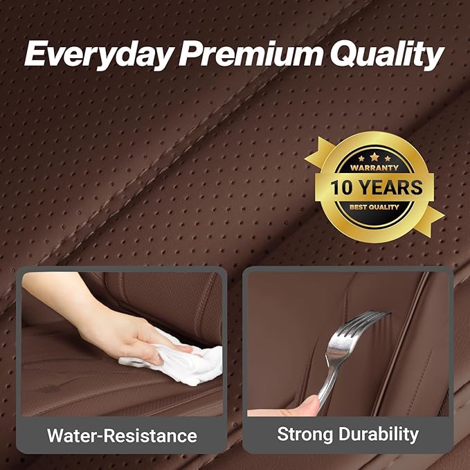 Coverland Custom Fit Car Seat Covers for Car Compatible with [Elantra, Mazda3, Passat, Impreza, Golf, Matrix] Premium Waterproof Non-Slip Interior Seat Protector [Full Set Dark Brown- Size Chart X54]