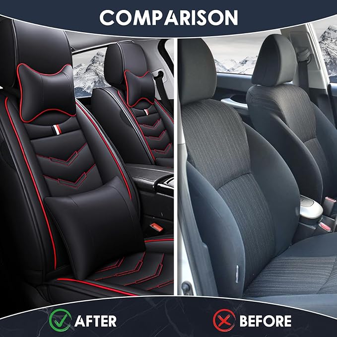 Car Seat Cover for Chevrolet Camaro 2000-2024, Durable Wear Resistant Waterproof Vehicle Cushion Cover, Breathable No Odor Premium Leather Vehicle Seat Covers.(Luxury,Black Red)