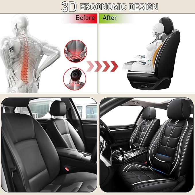 Leather Car Seat Covers Fit for Toyota 4Runner 1991-2024, 5 Seater Car Seat Cover, Premium Waterproof, Scratch Resistant Car Interior Accessories (Full Set Black White)