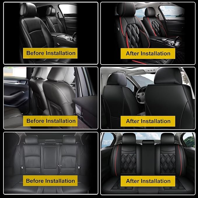 AOMSAZTO Car Seat Covers,Full Set 5 Seats Custom Fit for Jeep Renegade 2015 2016 2017 2018 2019 2020 2021 2022 2023 2024 2025,Leather Car Seat Cover Seat Cushion Protector,Airbag Compatible Black