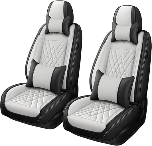 Car Seat Covers Compatible with Toyota Camry 2012-2026 Durable Waterproof Automotive Seat Covers Stretchable, Airbag Compatibility, Premium Nappa Leather(Black White, 2 Pcs Front with Pillow)