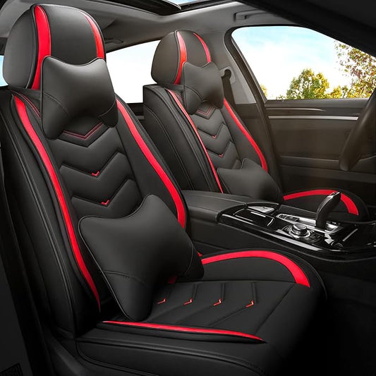 Car Seat Covers for Fiat 500 2012-2019, Premium Nappa Leather Car Seat Cover, Stylish Sport Seat Covers， Automobile Seat Cover Sets.(Luxury 2 Seats/Black Red)