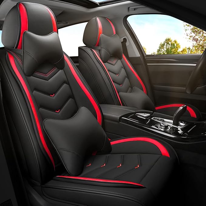 Car Seat Covers for Hyundai Sonata 2002-2026, Premium Nappa Leather Car Seat Cover, Stylish Sport Seat Covers， Automobile Seat Cover Sets.(Luxury 2 Seats/Black Red)
