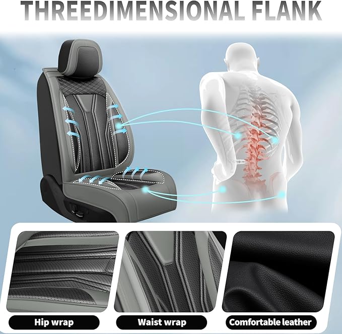 Fit Accord Car Seat Covers Premium Leather for Honda Accord 2012-2025 2026. Waterproof， Breathable, Scratch-Resistant & All-Weather Seat Cushion Protector（Full Set,Gray&Black