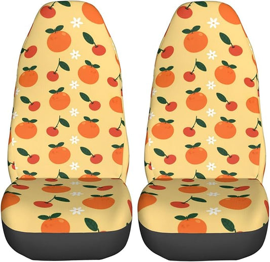 Delerain Car Seat Covers Set 2Pcs, Orange Fruit Universal Front Car Seats Vehicle Enterior Protector Suitable Fits Most Car Auto SUV Sedan Truck