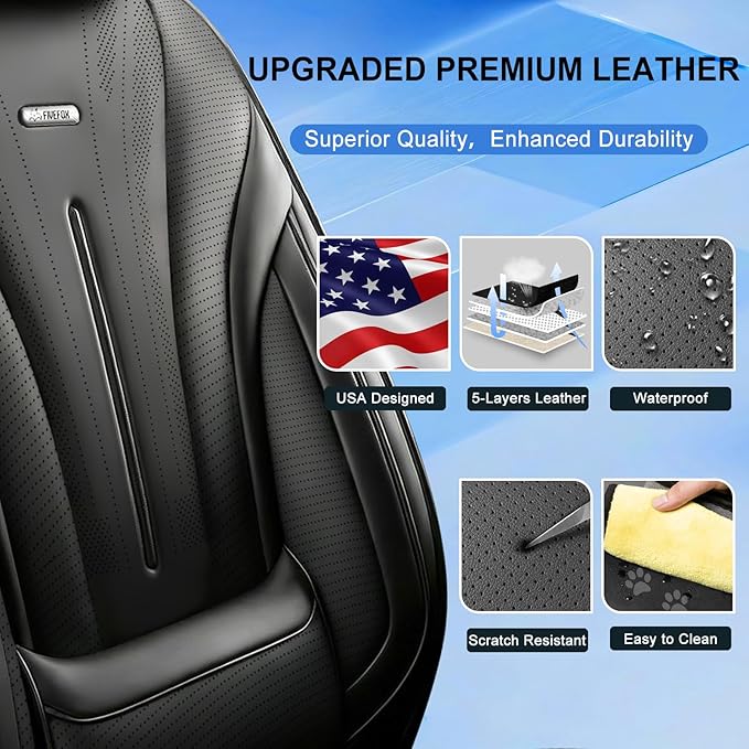 Fit Mazda 3 Car Seat Covers (Front Pair) for Select Mazda 3 2010-2019 - Premium Full Coverage Leather, Airbag Compatible, Waterproof & All Weather Breathable Seat Cushion Protector, Black