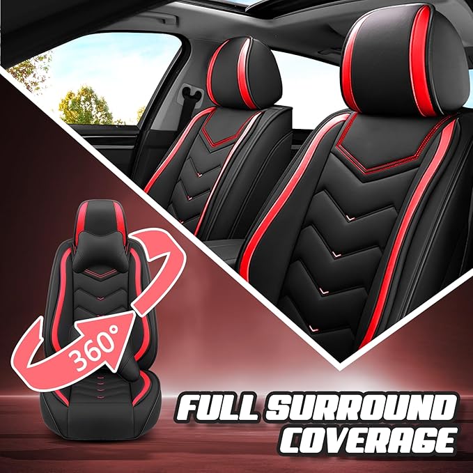 Car Seat Covers for Cadillac CTS 2003-2019, Premium Nappa Leather Car Seat Cover, Stylish Sport Seat Covers， Automobile Seat Cover Sets.(Standard 5 Seats/Black Red)