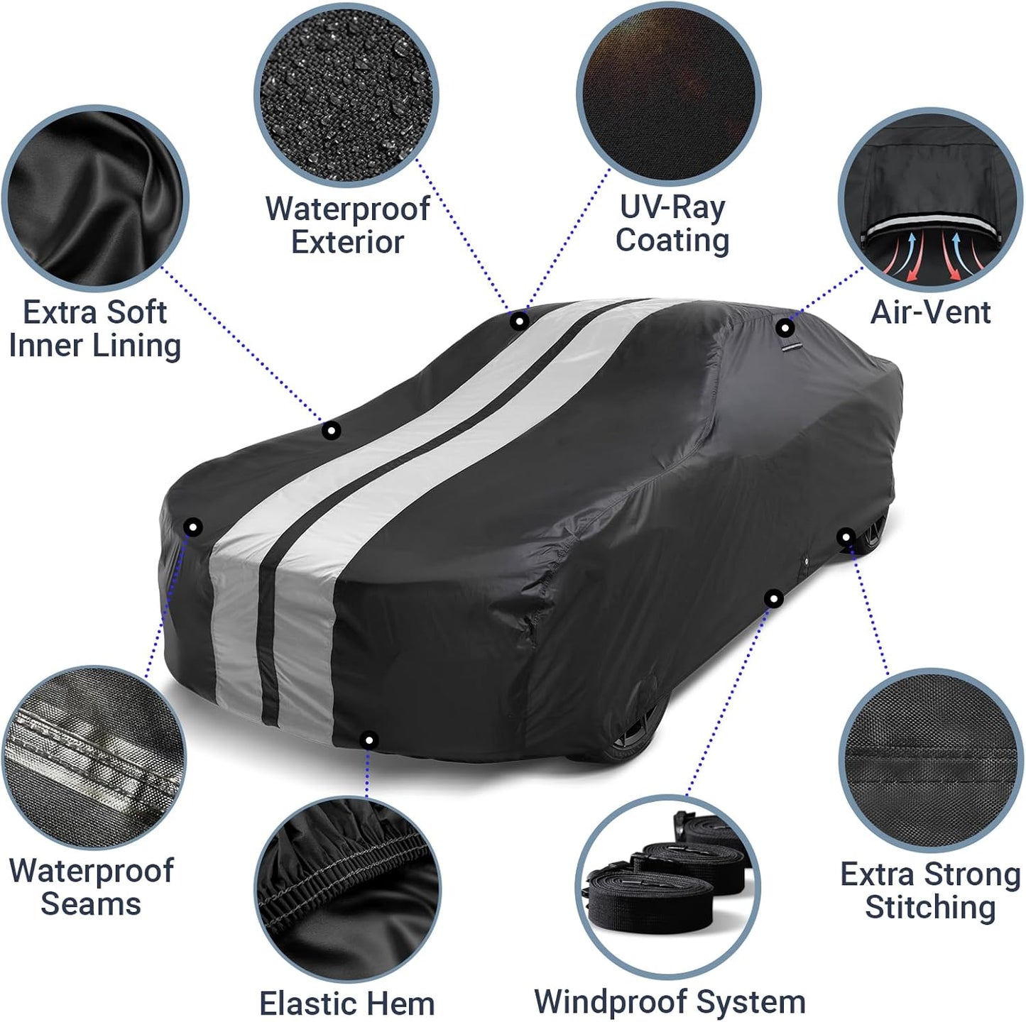 iCarCover Custom Car Cover for Buick Super Estate Wagon (1946-1953) Waterproof All-Weather Rain Snow UV Sun Protector Full Exterior Indoor Outdoor Car Cover (Stripe - Black/Gray)