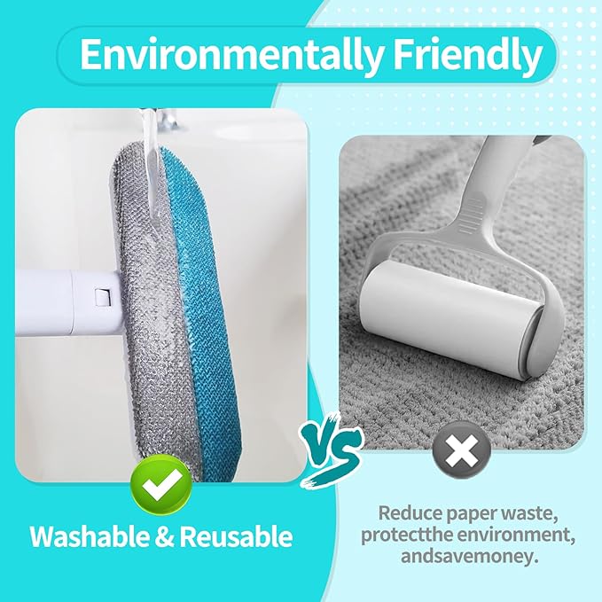 Pet Hair Remover Brush - Reusable Multifunctional Pet Hair Removal Tool for Furniture, 4 in1 Cat and Dog Hair Removal, 17.3Inch Adjustable Long Handle, Gentle on Couch Carpets Bedding (1 Set)
