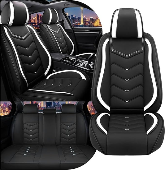 CTDS Car Seat Covers for Chevy Trax 2015-2026, Stylish Sport Seat Cover, Premium Nappa Leather Car Seat Cover. Automobile Seat Covers Sets.(Standard 5 Seats/Black White)