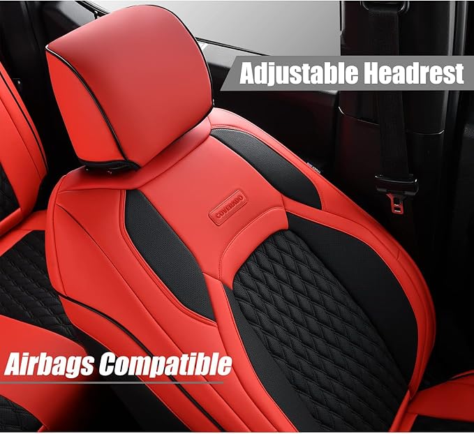 Coverado Front Seat Covers for Jeep Wrangler, Custom Fit Jeep Wrangler 2/4 Door 2008-2012 Unlimited Rubicon Sahara Willys Sport High Altitude Pickup Truck Waterproof Leather Car Seat Covers(Red)