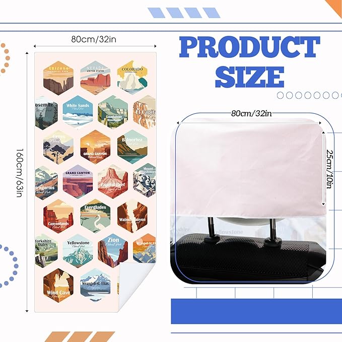 2 Pack Car Seat Towel Covers with Storage Bag 63 x 32 Inch Athletic Running Towel Seat Sweat Washable Non Slip Cover Gift for Car Outdoor Sport Activities (Multi National Parks)