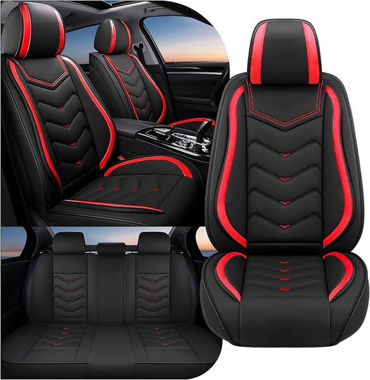 Car Seat Covers Fit for Toyota rav4 2000-2026, Stylish Sport Seat Covers, Waterproof Wear-Resistant Premium Nappa Leather Car Seat Cover.(Full Set/Black Red)
