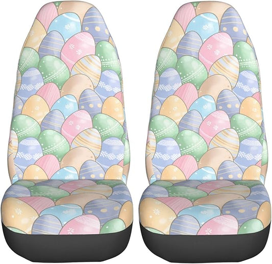 Delerain Car Seat Covers Set 2Pcs, Cute Easter Eggs Universal Front Car Seats Vehicle Enterior Protector Suitable Fits Most Car Auto SUV Sedan Truck