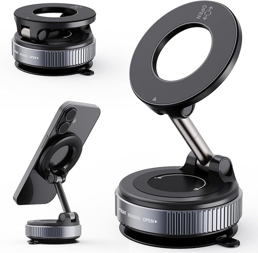 2026 Upgraded Vacuum Magnetic Car Phone Holder 360° Reinforced 96LBS Ultra Suction Cup Phone Mount for MagSafe Cell Phone Holders for Your Car/Gym/Mirror Mount for iPhone & Android
