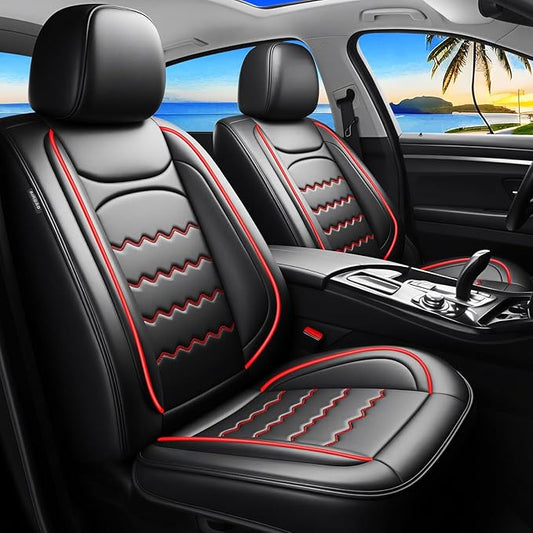Car Seat Covers Fit for Mazda 3 2007-2025 2026, Premium Leather, Full Coverage Leather Waterproof Breathable Seat Cover, Automotive Seat Protectors, Airbag Compatible(Full Set Seats, Black Red)
