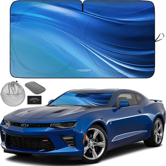 Autoamerics 1-Piece Windshield Sun Shade - Ocean Wave Foldable Car Front Window Sunshade for Most Cars SUV Truck - Heat Blocker Visor Protector Blocks Max UV Rays and Keeps Your Vehicle Cool - Small