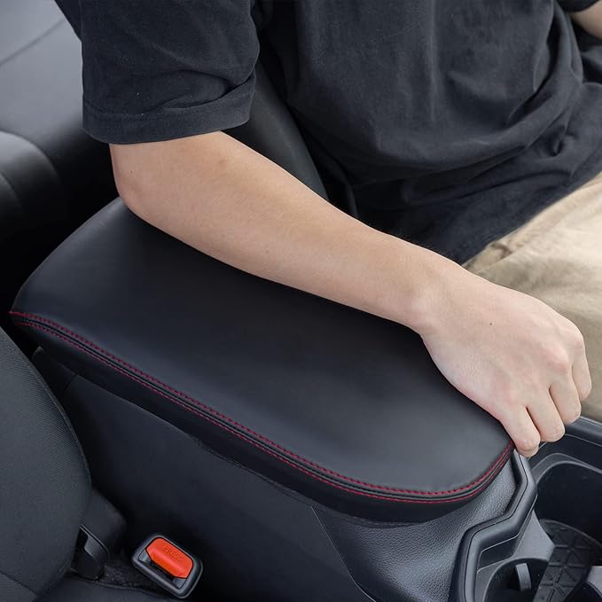 JDMCAR Center Console Armrest Cover for 2025 Toyota RAV4 Accessories 2024 2023 2022 2021 2020 2019 Leather Middle Console Lid Cover Pad Protector Elbow Arm Rest Covering Car-(Red)