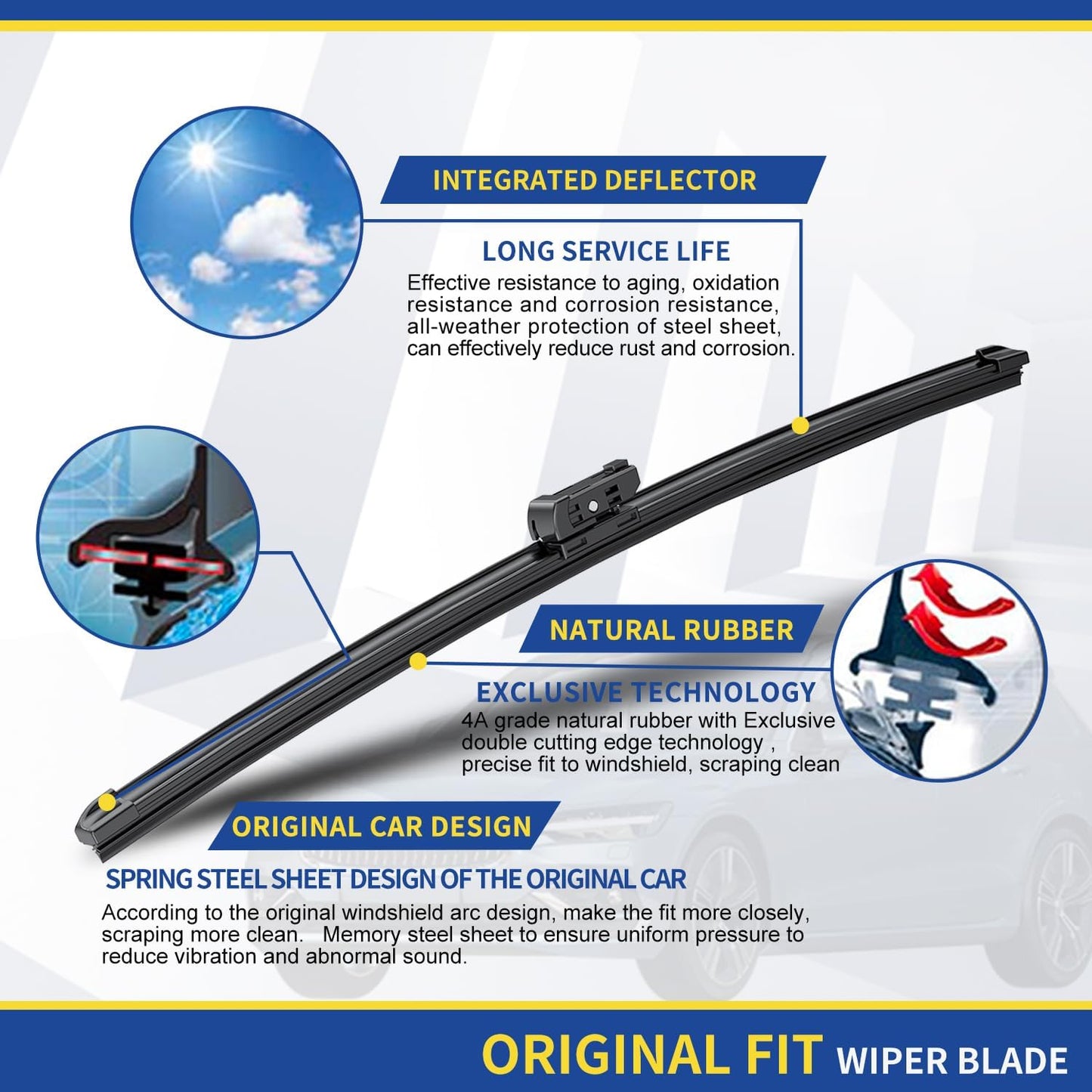 3 Wipers Factory Replacement For Lexus NX200t 2015-2017 NX300 2018-2021 2022 2023 NX300h 2015-2021 2022 2023 Original Equipment Replacement Windshield Wiper Blades Set 26"+16" +12" (Set of 3)