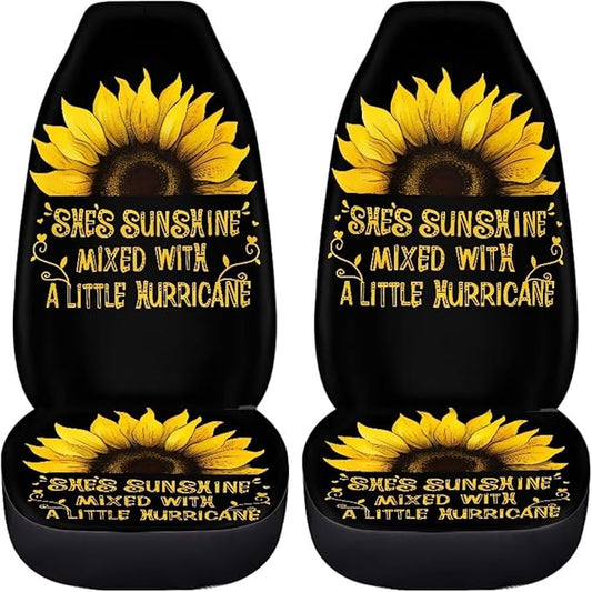 BIGCARJOB Sunshine Sunflower Car Seat Cover Full Set Universal Car Interior Accessories Set Sunflower Print Auto Interior Seat Protector Saddle Blanket for Women Gifts