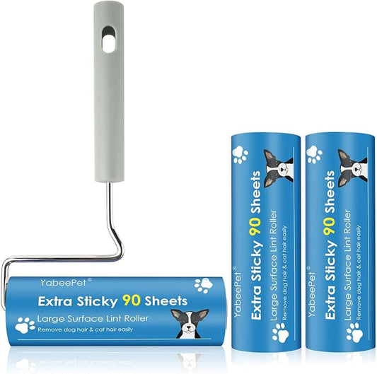 Extra Sticky Large Surface Lint Roller, 6.3'' Giant Lint Roller for Pet Hair, Lint Remover Roller for Cat Hair, Clothes, Furniture (1 Handle + 270 Sheets)