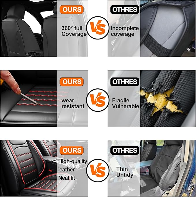 Car Seat Covers Fit for Mazda 3 2007-2026, Premium Leather, Full Coverage Leather Waterproof Breathable Seat Covers, Automotive Seat Protectors, Airbag Compatible(2 Front Seats, Black & Red)