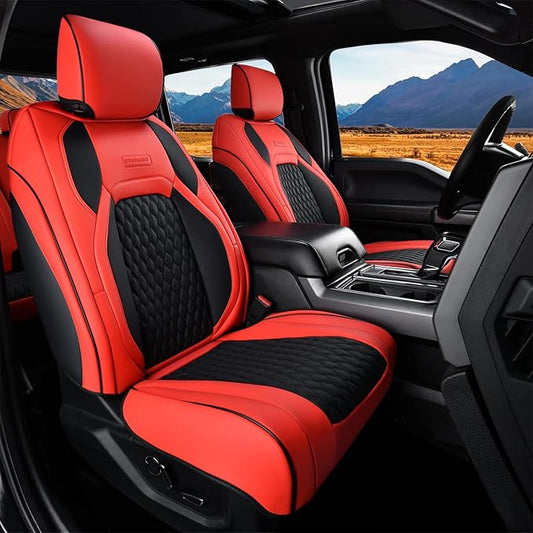 Coverado Front Seat Covers for Jeep Wrangler, Custom Fit Jeep Wrangler 2/4 Door 2008-2012 Unlimited Rubicon Sahara Willys Sport High Altitude Pickup Truck Waterproof Leather Car Seat Covers(Red)