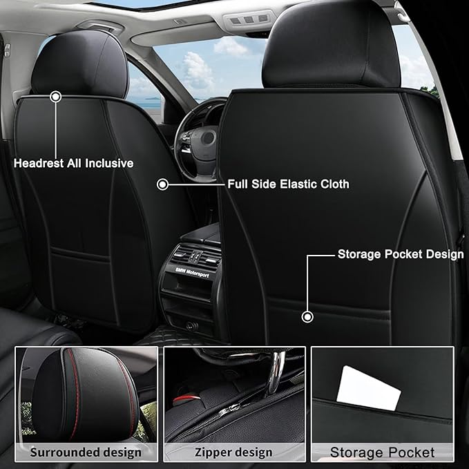 AOMSAZTO Car Seat Covers,Full Set 5 Seats Custom Fit for Jeep Liberty 2002-2012,Leather Car Seat Cover Seat Cushion Protector,Airbag Compatible Waterproof Black&Red