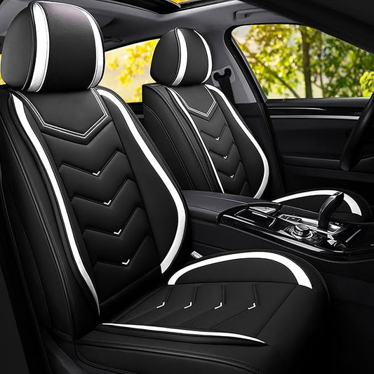 Car Seat Covers Fit for Toyota rav4 2000-2026, Stylish Sport Seat Covers, Waterproof Wear-Resistant Premium Nappa Leather Car Seat Cover.(2 Pcs Front/Black White)