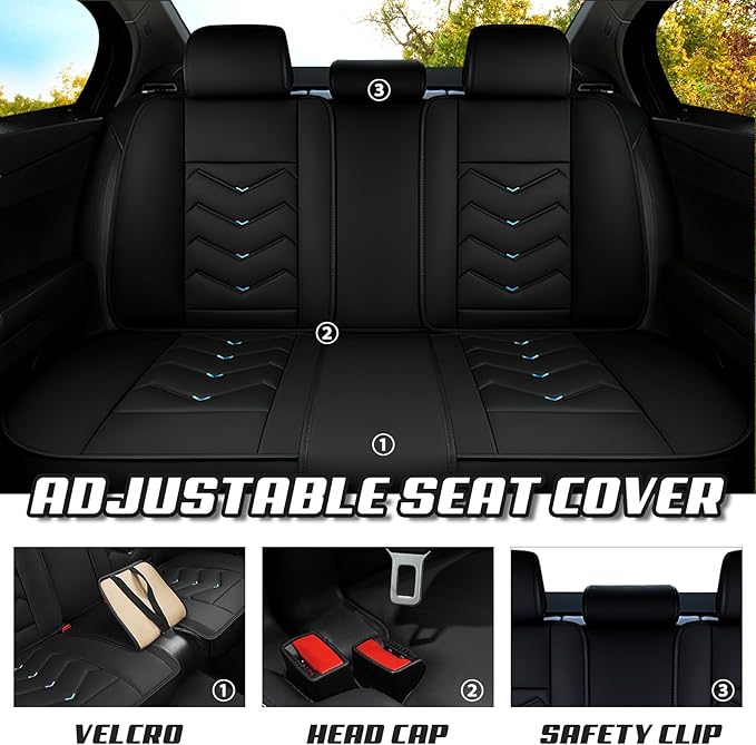 Car Seat Covers for Fiat 500 2012-2019, Premium Nappa Leather Car Seat Cover, Stylish Sport Seat Covers， Automobile Seat Cover Sets.(Luxury 2 Seats/Black Blue)