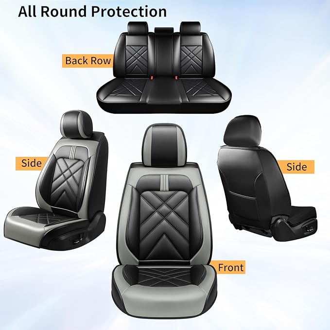 Car Seat Covers Fit for Mazda 3 2007-2026, Premium Leather, Full Coverage Leather Waterproof Breathable Seat Covers, Automotive Seat Protectors, Airbag Compatible(Full Set Seats, Black Gray)