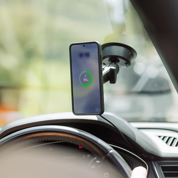 Quad Lock Heavy Duty Suction Car Phone Mount with MAG Phone Case and MAG Wireless Charging Head for iPhone 16 Pro