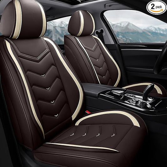 Car Seat Covers Fit for Toyota rav4 2000-2026, Stylish Sport Seat Covers, Waterproof Wear-Resistant Premium Nappa Leather Car Seat Cover.(2 Pcs Front/Coffee Color)