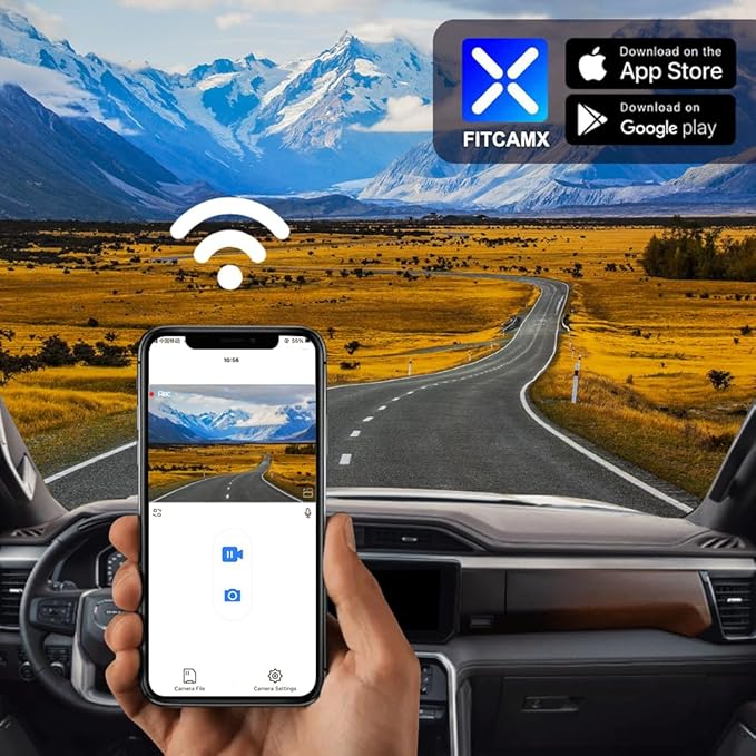 Fitcamx 4K Dash Cam Suitable for GMC Sierra 1500 2500HD 3500HD (HD2-6272, Count The Vents) 2020-2026, OEM Look, UHD 2160P Video, WiFi & APP, Loop Recording, G-Sensor, Plug & Play, 2 Cables/64GB Card