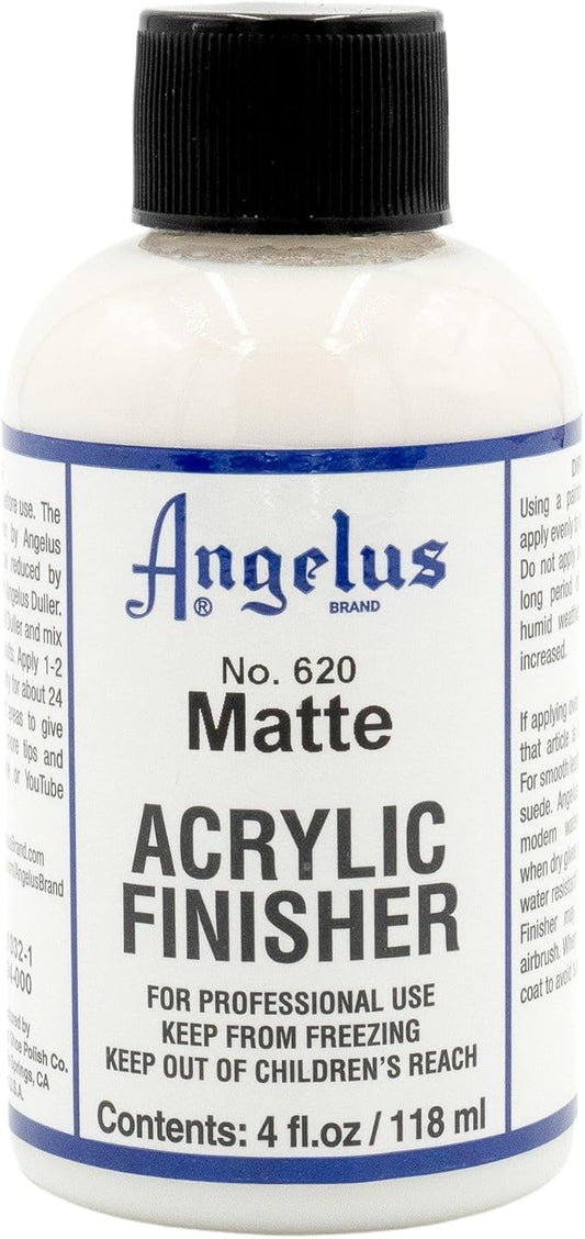 Angelus Matte Acrylic Finisher 4 fl oz – Flexible Clear Coat for Leather Shoes, Bags, Jackets & Accessories, Matte Acrylic Sealer Varnish for Leather Craft & Restoration. No. 620