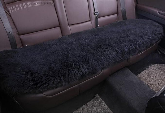 Winter Warmth: Universal Sheepskin Seat Cushion Cover - Natural Wool, for Cars, Trucks, SUVs & Vans - Cozy & Stylish Driving Companion Rear Black