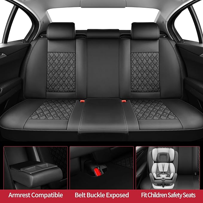 Fit Santa Fe Car Seat Covers for Hyundai Santa Fe 2007-2025 2026 - Upgraded Premium Waterproof & Breathable Leather, Airbag Compatible, All-Weather Seat Cushion Protector (Full Set, Black)