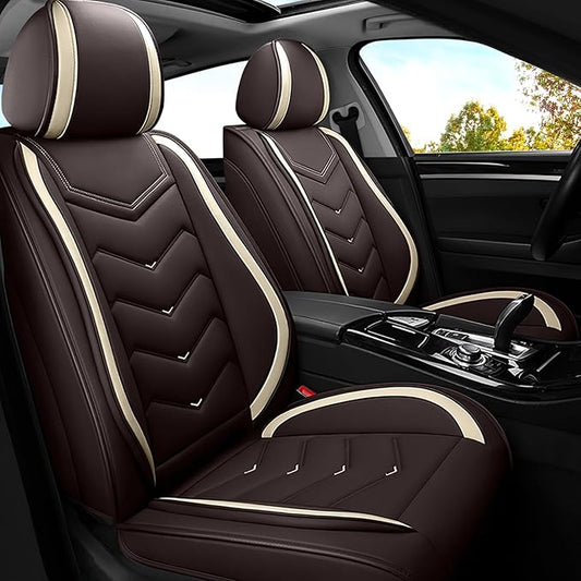 Car Seat Covers for Hyundai Sonata 2002-2025, Premium Nappa Leather Car Seat Cover, Stylish Sport Seat Covers， Automobile Seat Cover Sets.(Standard 2 Seats/Coffee Color)
