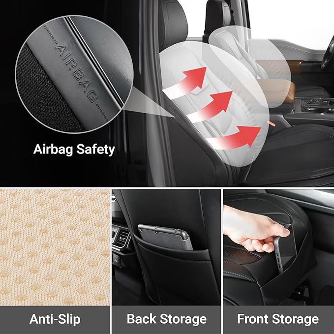 Coverland Custom Fit Car Seat Covers for SUV Compatible with [MDX, Santa Fe Hybrid, Commander, LX 570] Premium Water Resistant Leather Non-Slip Interior Protector [Front Black - Size Chart A22]