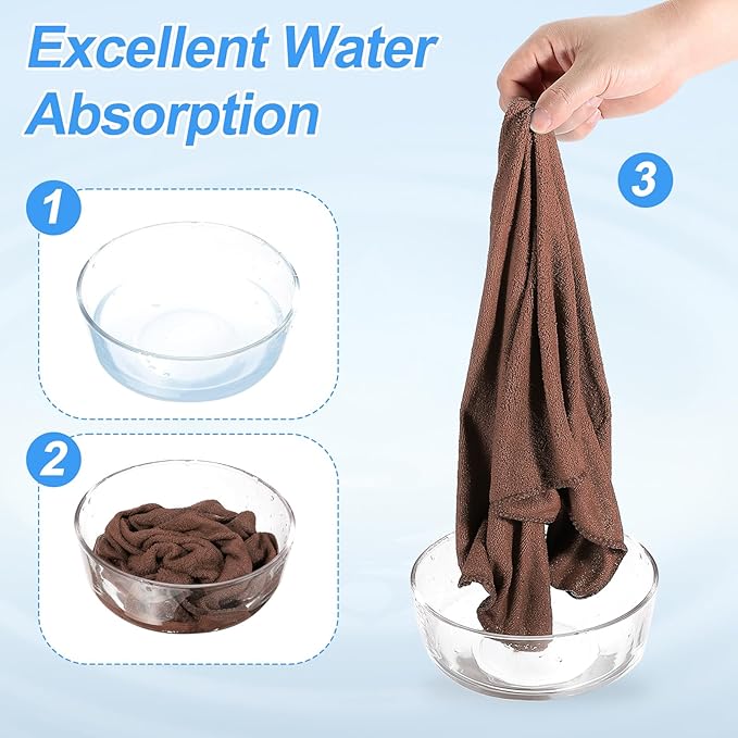 HARFINGTON 2 Pack Microfiber Cleaning Cloth, 20" x 10" Multi-Functional Cleaning Towels Reusable Absorbent Rags for Car Wash Kitchen Household Window Clean, Brown