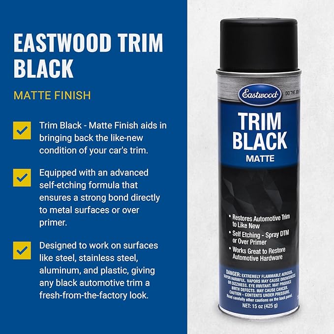 Eastwood Automotive Black Trim Restorer Aerosol Spray | Long Lasting Car Exterior Black Trim Restoration | Instantly Revives Color and Shine for Car Trims, Bolts & Screws | 15 Oz Semi-Gloss Finish