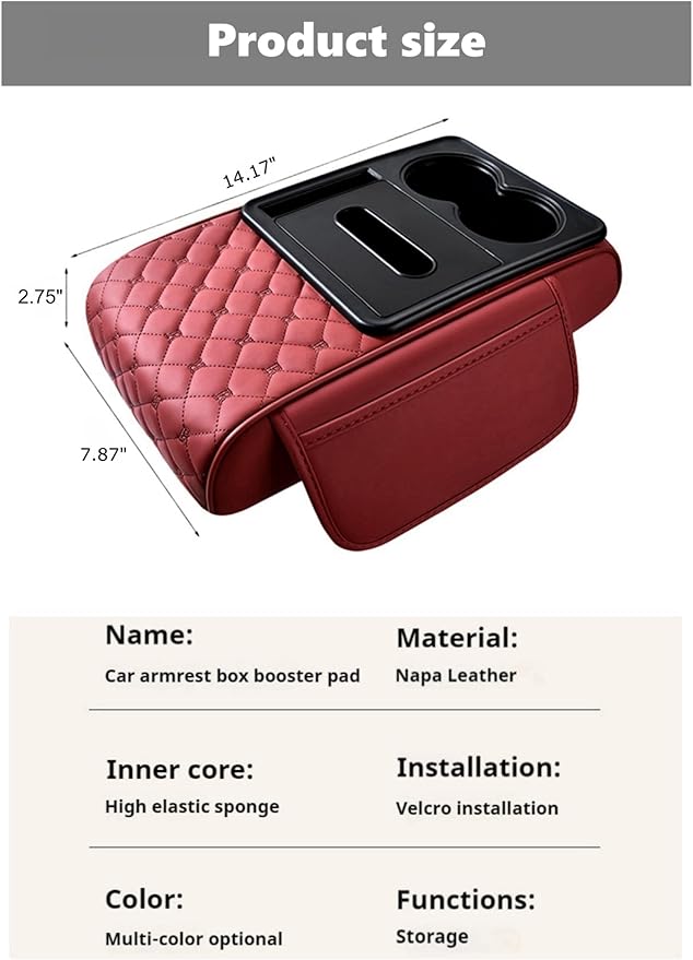 Center Console Cover Organizer, 5-In-1 Arm Rest Cover for Car with Cup Holder & Storage Pocket & Tissue Holder, Armrest Cover Cushion Pad, Grid, Brown