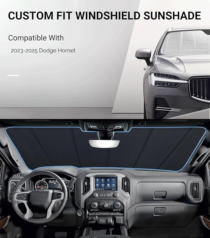Windshield Sun Shade for Dodge Hornet 2023-2025. Reflective Aluminum Film Front Window Sunshade - BLAZBLOCK